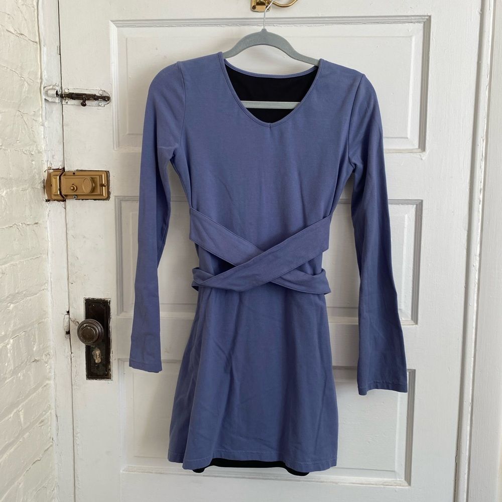 Gray Blue Long-Sleeve Wrap Style Dress Size Small